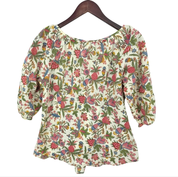 Lucky Brand India Cotton Boho Floral Peasant Blouse Keyhole Cottagecore Medium - Picture 6 of 14